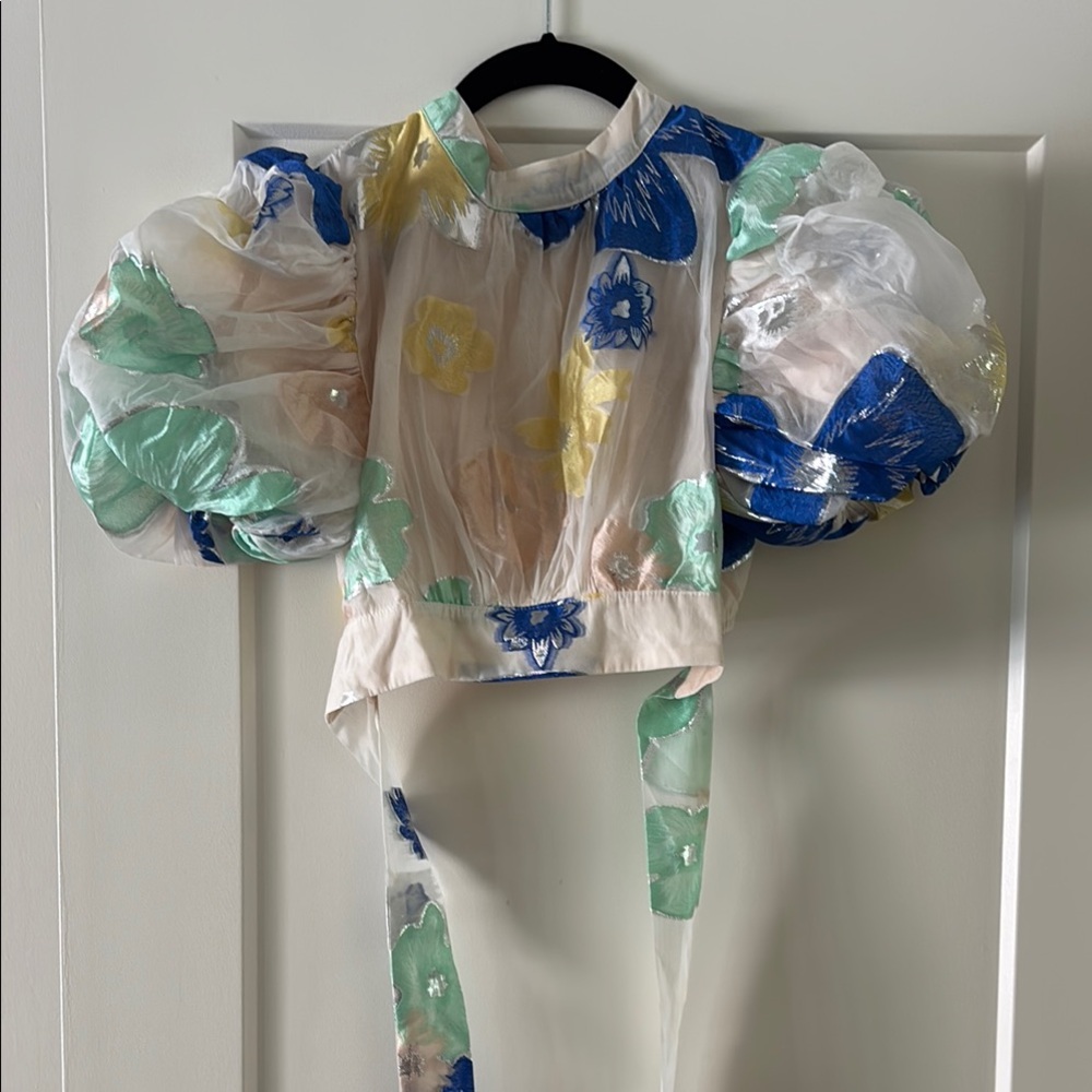 Sister Jane Floral Puff Sleeve Blouse - Blue, Green, Yellow
